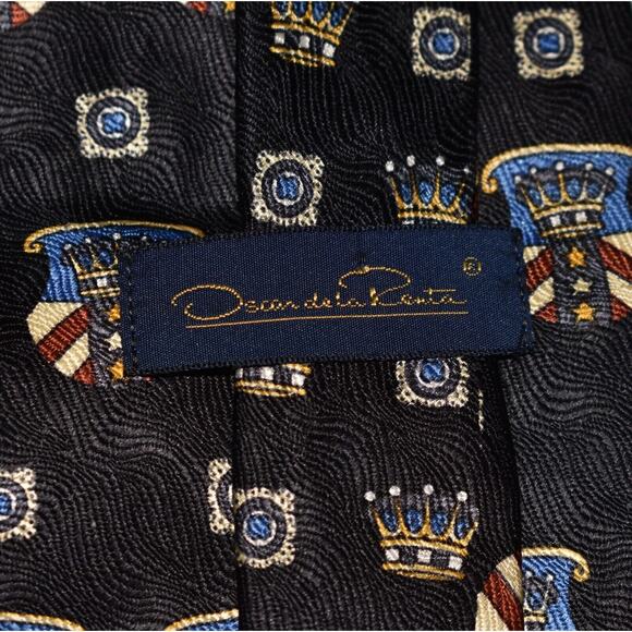 OSCAR DE LA RENTA $390 Made in USA Patriotic Crown Silk Tie‎ Navy - Picture 3 of 4